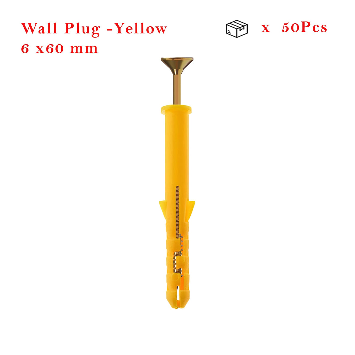 Yellow Wall Plugs and Screws, Pack of 50 – 6 x 40 or 6 x 60 mm - photo 7