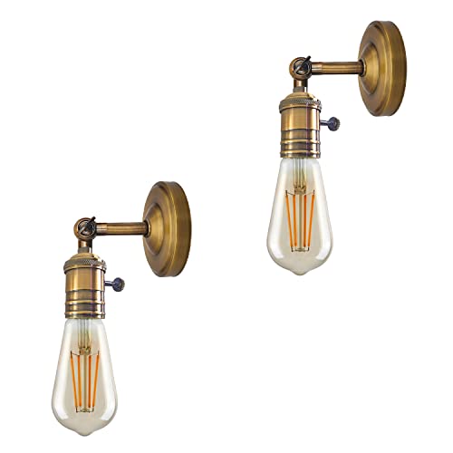 Wall Lamp Holder with Switch – Pack of 2, E27 - Yellow Brass, Pack of 2, ST64 Bulb