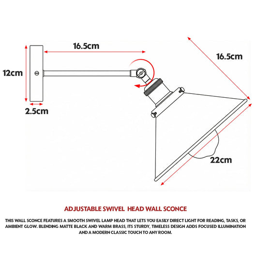 Swing Arm Wall Light with Cone Shade – Rustic Red, E27 - photo 2