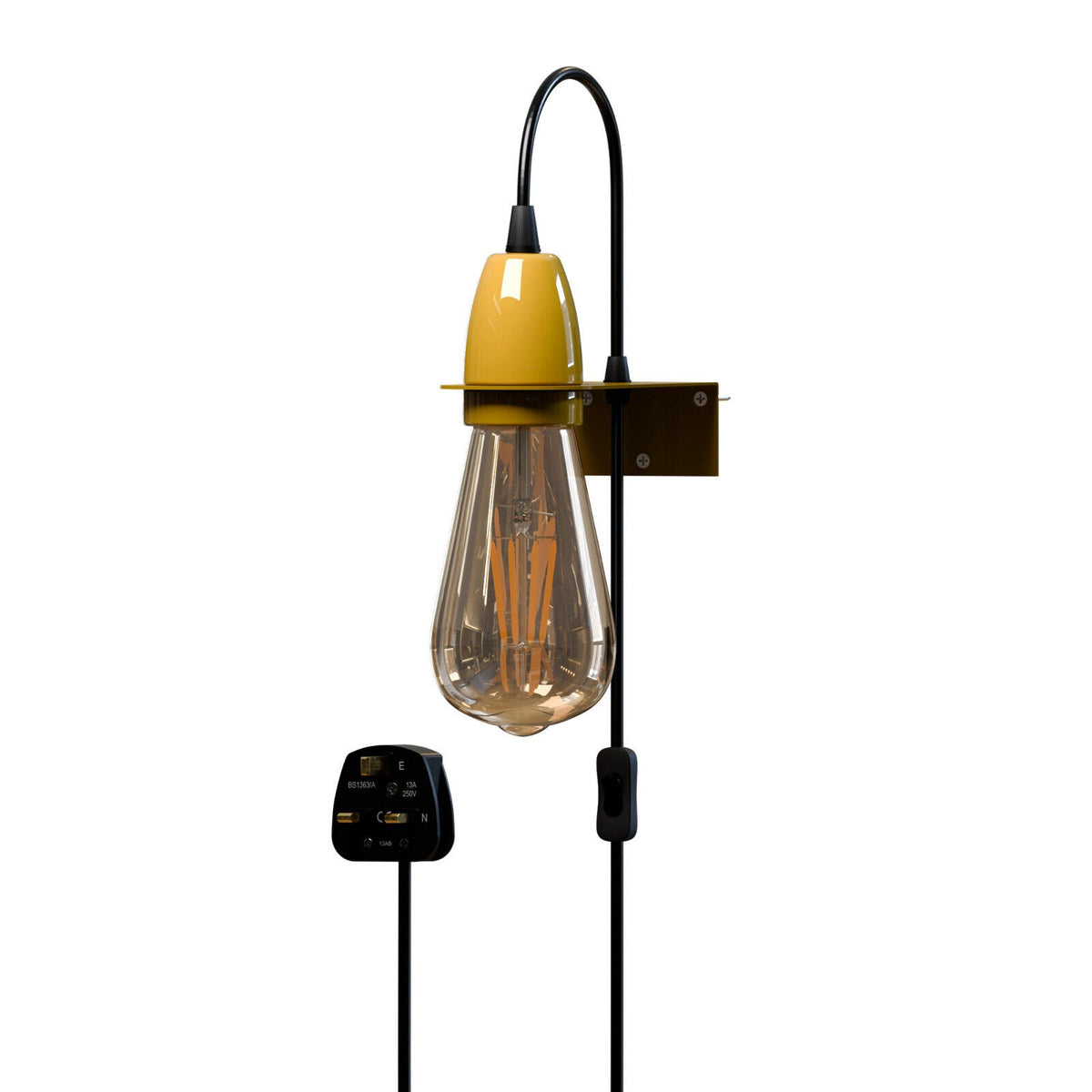 Wall Bracket for Lamp Holders – 9 Colours, or Plug-In Wall Light Kit - Yellow, Wall Light Kit, Single