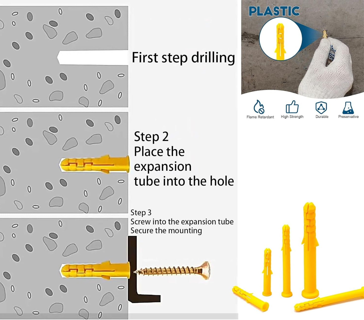 Yellow Wall Plugs Plasterboard, Raw Screw Plugs Plastic Fish Type Extension Hollow Anchor Fixings for Masonry ~1276