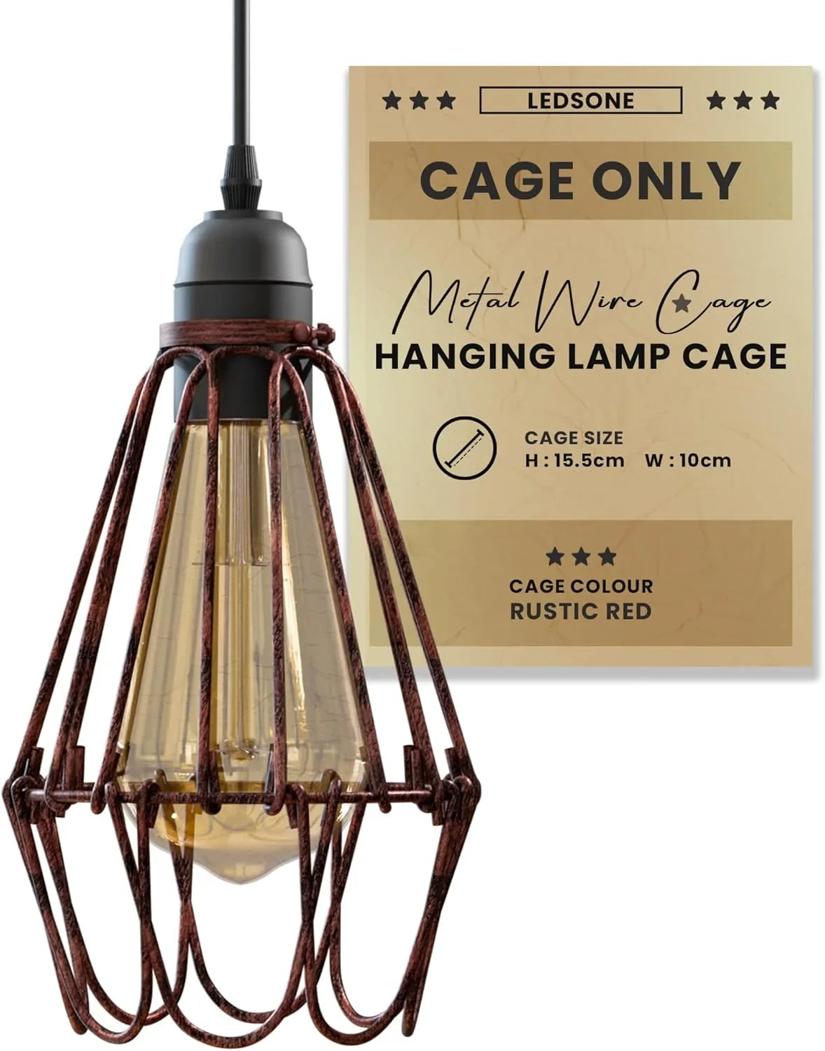 Water Lily Wire Cage Lamp Shade – Black, Red or Rustic Red - Rustic Red, Single, Standard