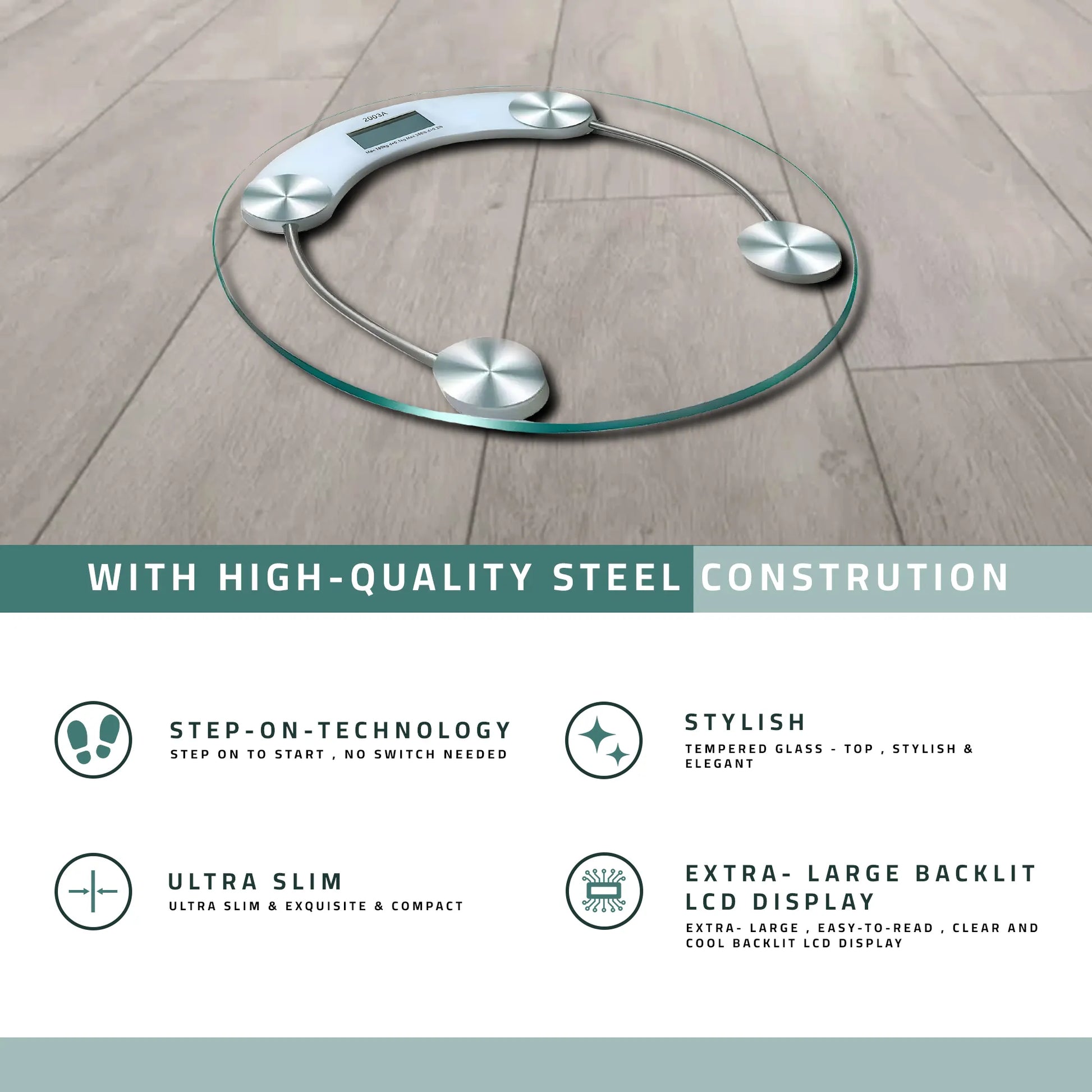 Transparent glass digital body weight scale with BMI