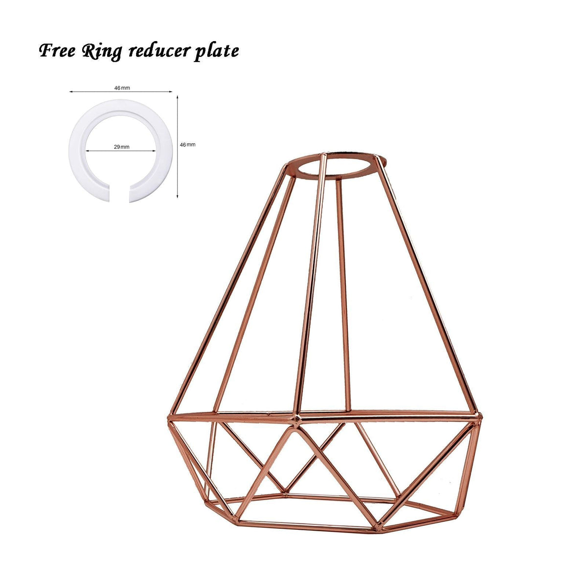 Diamond Wire Cage Lamp Shade – Easy Fit with Reducer Ring - Rose Gold, Standard, Single