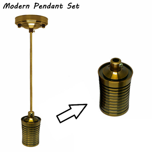 Pendant Light Fitting – Yellow Brass Ribbed Holder, Gold Cable - photo 2