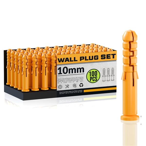 Yellow Plastic Wall Plugs, Plugs Only – 6 mm (500), 8 mm (250) or 10 mm (100) - 10 mm, 100 Plugs