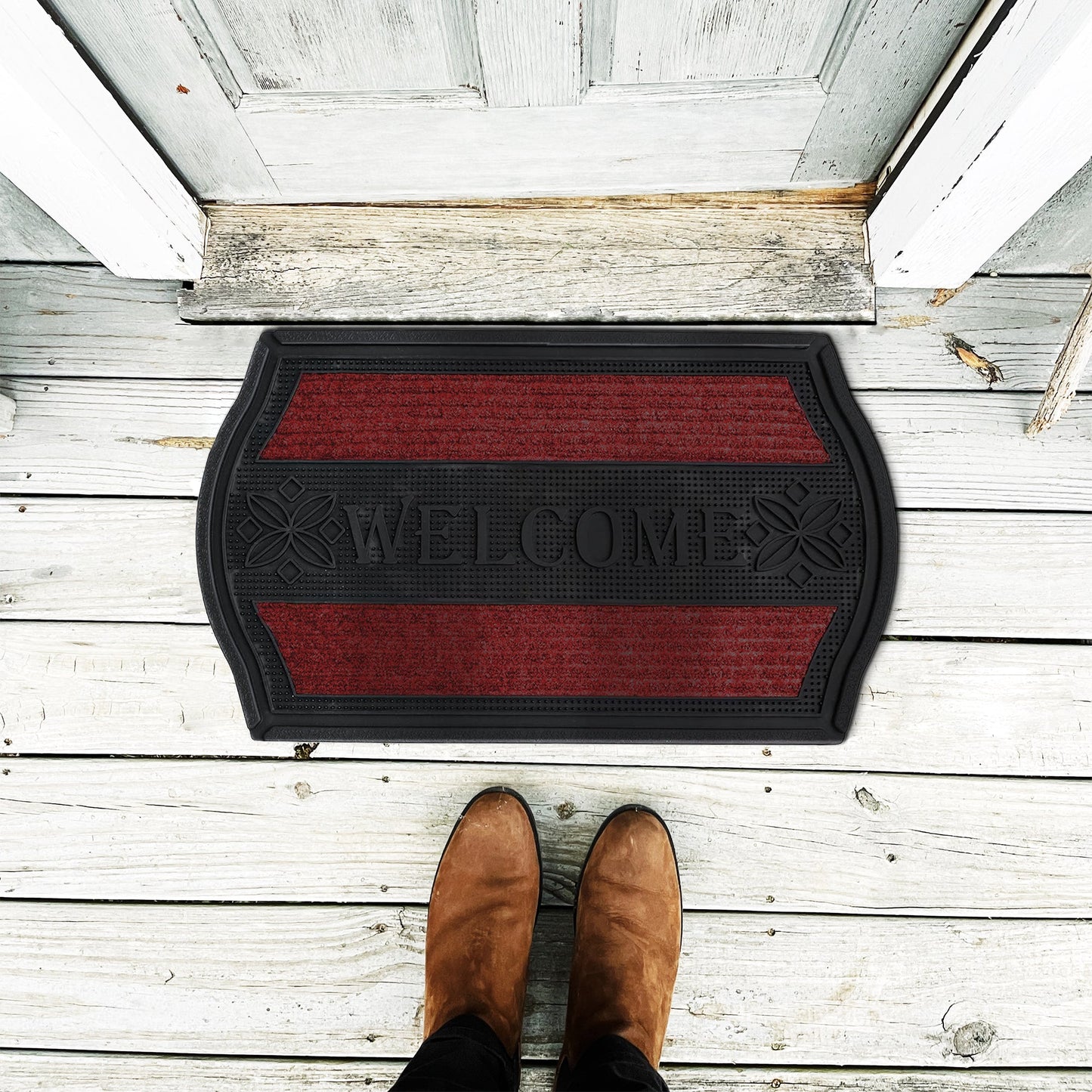 Large curved corner rectangle rubber door mat