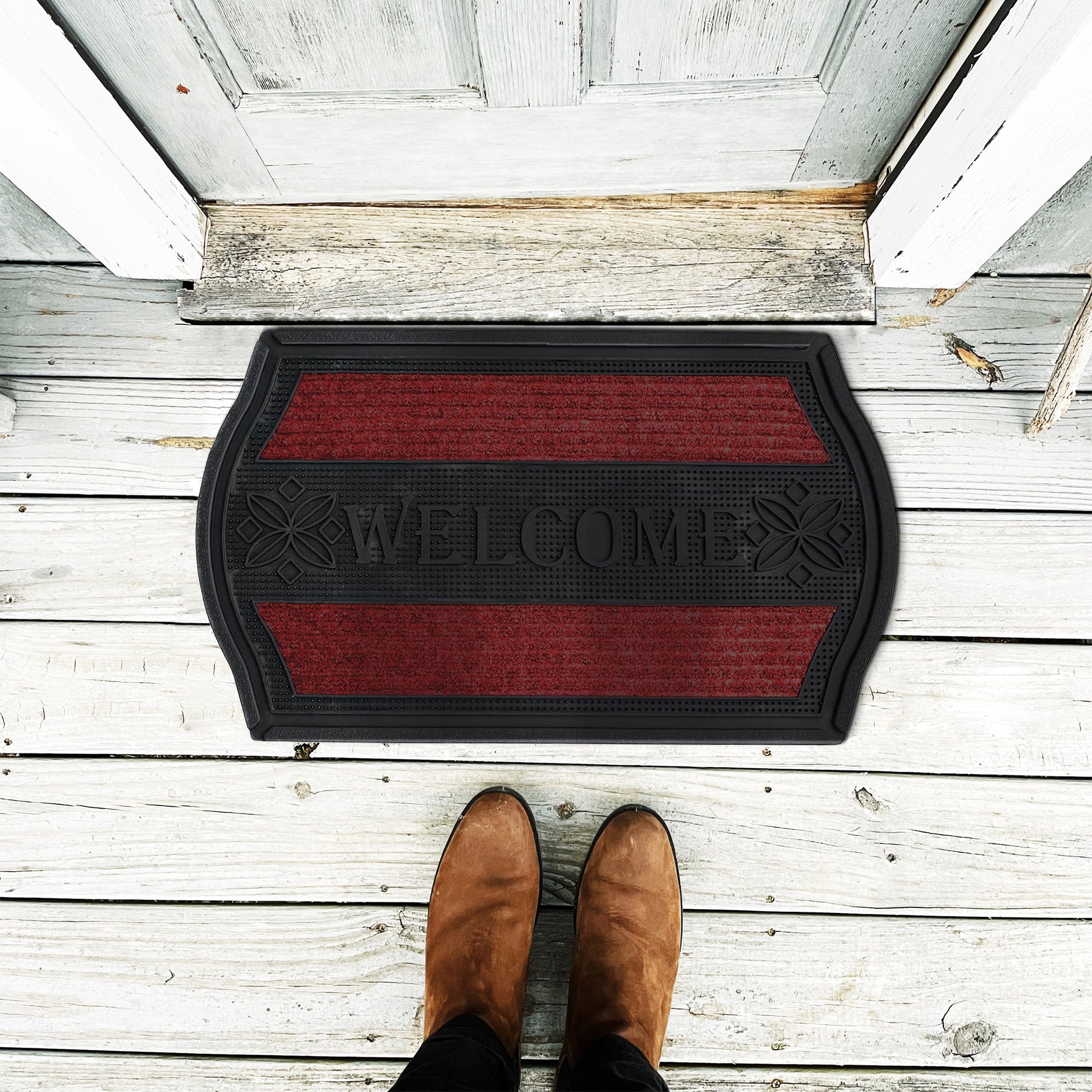 Large curved corner rectangle rubber door mat