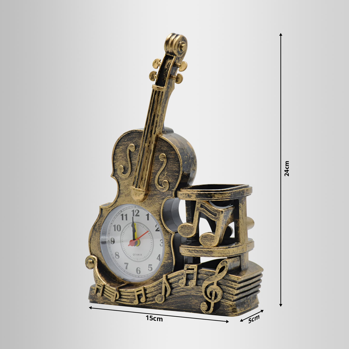 Plastic Mini Violin Alarm Clock Pen Holder 