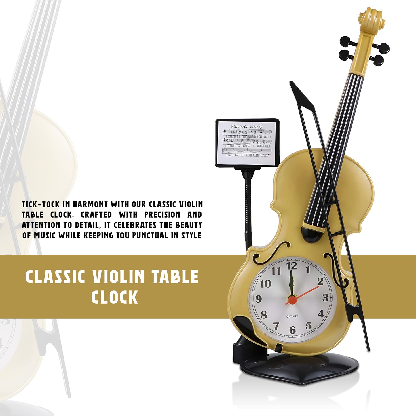 Mini Violin Figurine Table Top Clock 