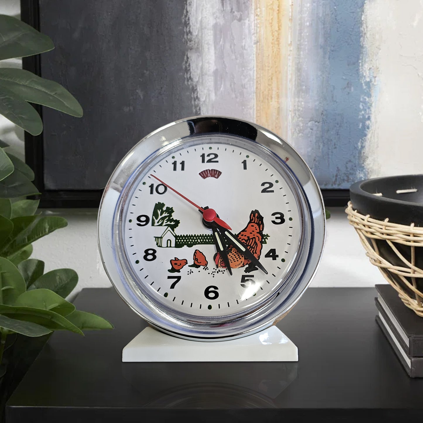 Small Bedside Clocks Rooster Eat Rice Silent Alarm Clock