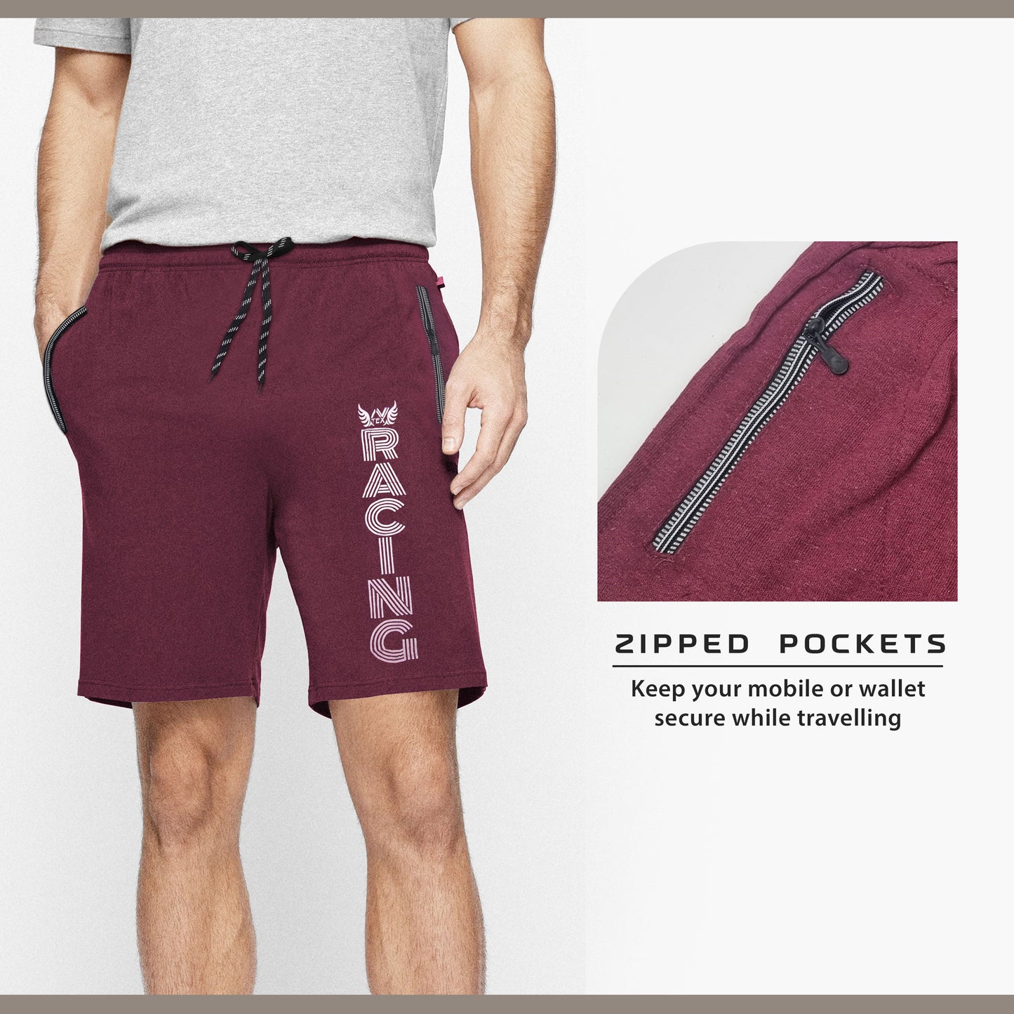 Men's Summer Shorts Lightweight Gym Zipper Pocket Fit~1315