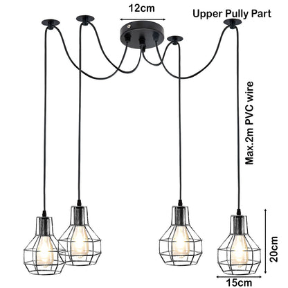 4 Light Spider Pendant – Brushed Silver Nest Cages, 2 m Cables, E27 - photo 4