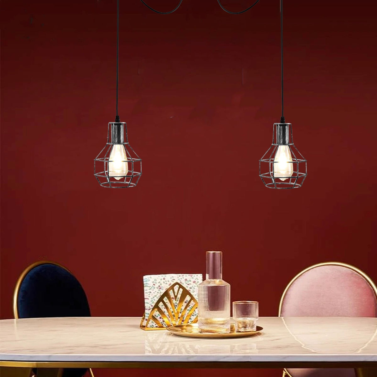 2-Light Spider Pendant â€“ Pear Wire Cages, Ceiling Hooks - photo 3