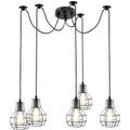 5 Light Spider Pendant – Brushed Silver Nest Cages, 2 m Cables, E27