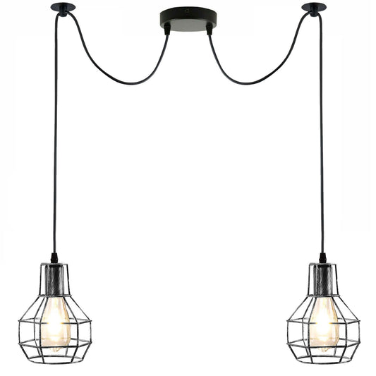2-Light Spider Pendant – Pear Wire Cages, Ceiling Hooks