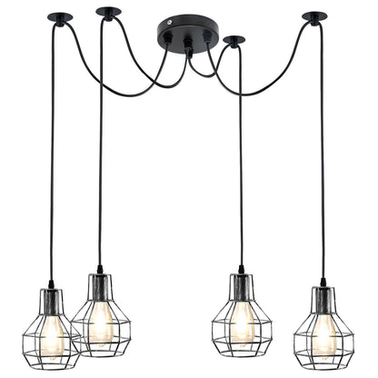 4 Light Spider Pendant – Brushed Silver Nest Cages, 2 m Cables, E27