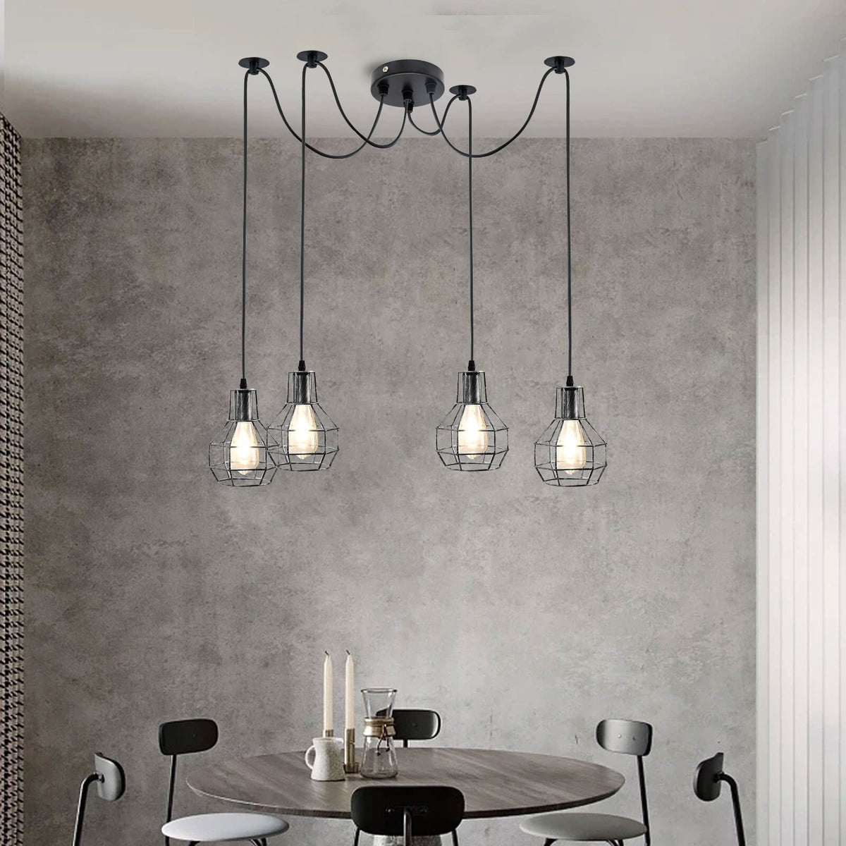 4 Light Spider Pendant – Brushed Silver Nest Cages, 2 m Cables, E27 - photo 3