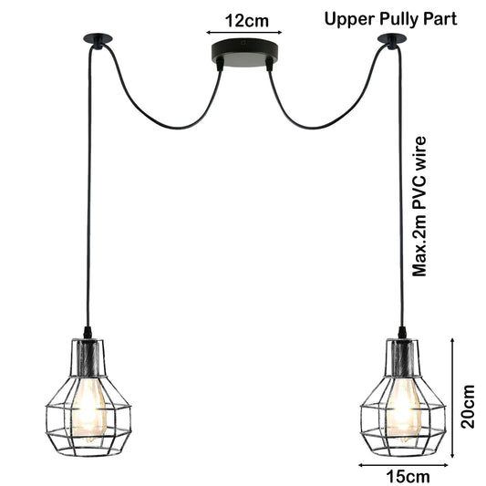 2-Light Spider Pendant – Pear Wire Cages, Ceiling Hooks - photo 2