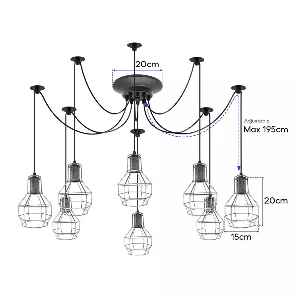 8-Light Spider Chandelier – Wire Cages, Adjustable Arms - photo 2