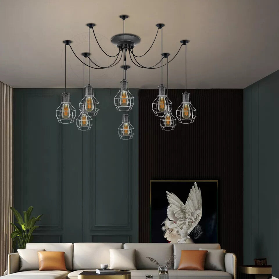 8-Light Spider Chandelier – Wire Cages, Adjustable Arms - photo 3