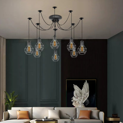 8-Light Spider Chandelier – Wire Cages, Adjustable Arms - photo 3