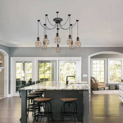 8-Light Spider Chandelier – Wire Cages, Adjustable Arms - photo 4