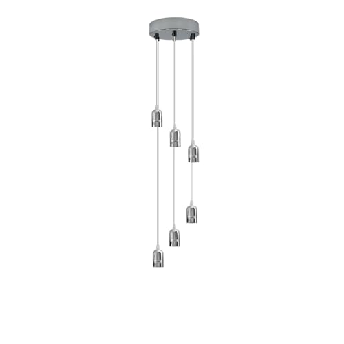 9 Light Cluster Pendant – Chrome or Satin Nickel, E27, Staggered - Chrome, No Shade, ST64 Bulb