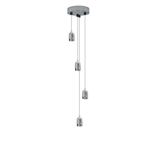 4 Light Cluster Pendant – Chrome or Satin Nickel, E27, Staggered - Chrome, No Shade, Without Bulb