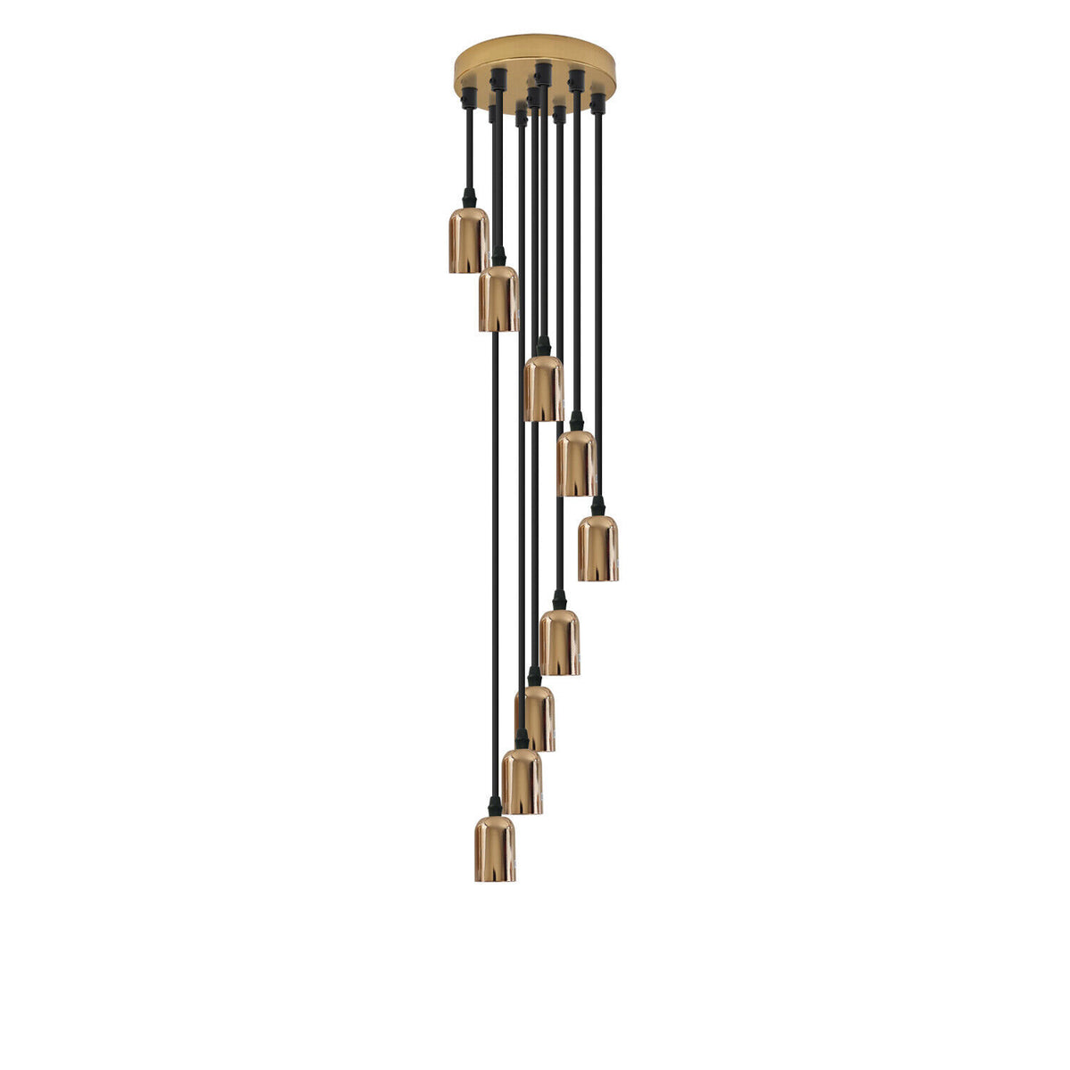 9-Light Cluster Pendant – 5 Metal Finishes, 12 cm Rose, E27 - French Gold, No Shade, 9 x ST64 Bulbs
