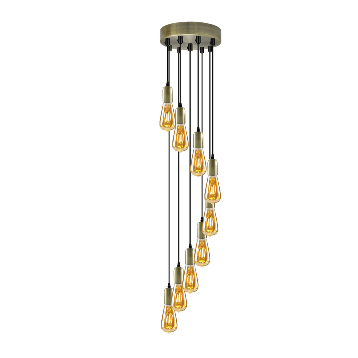 9-Light Cluster Pendant – 5 Metal Finishes, 12 cm Rose, E27 - Green Brass, No Shade, 9 x ST64 Bulbs