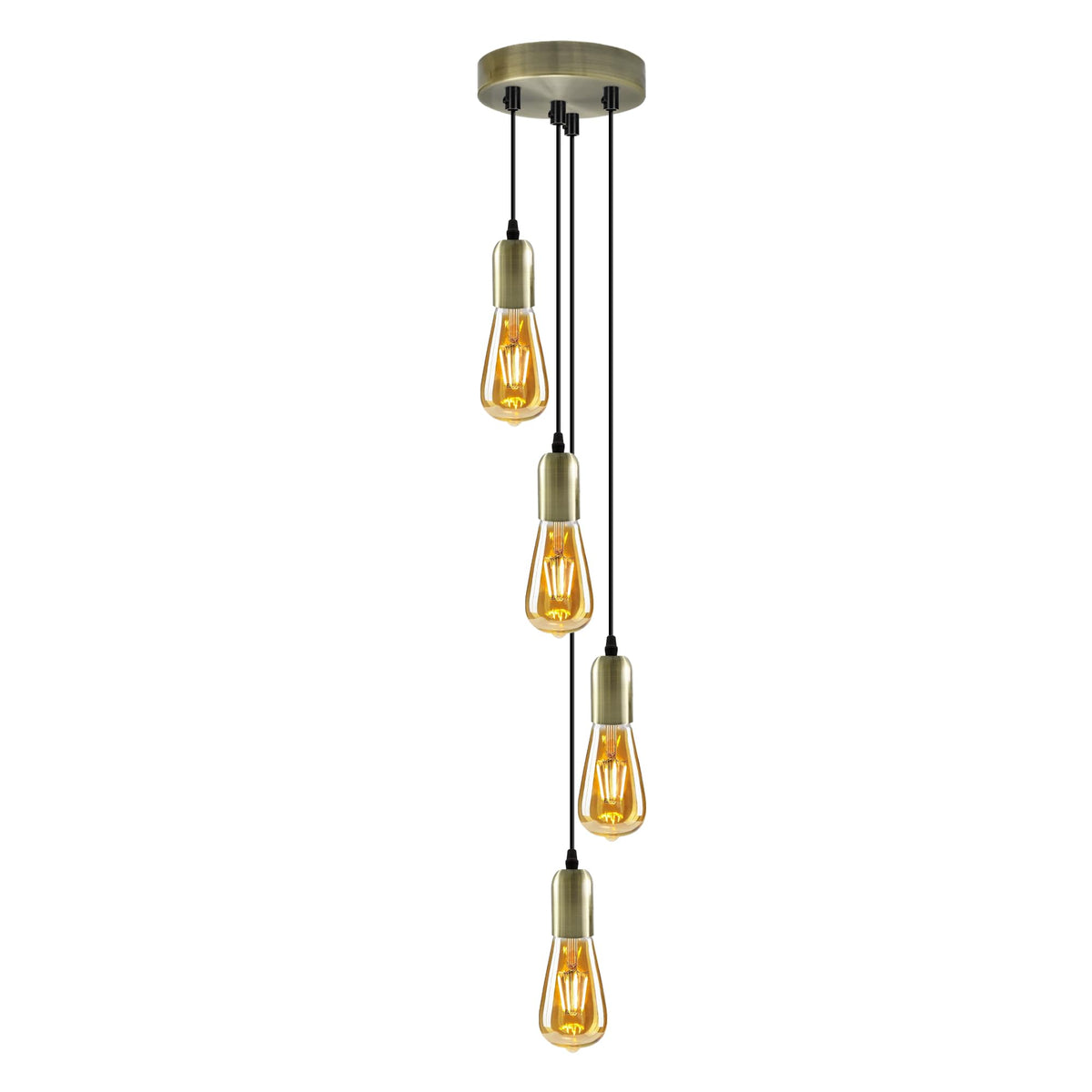 4-Light Cluster Pendant – Rose Gold, Green Brass or Matt Black, E27 - Green Brass, No Shade, 4 x ST64 Bulbs