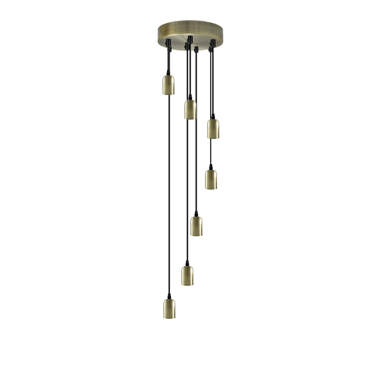 7-Light Cluster Pendant – 120 mm Rose, Adjustable Drops, E27 - Green Brass, No Shade, Without Bulb