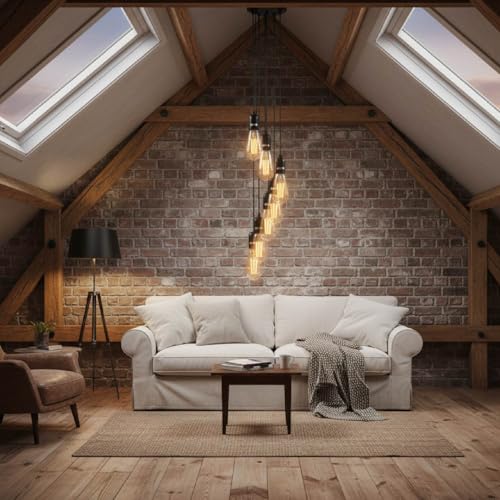 7-Light Cluster Pendant – 120 mm Rose, Adjustable Drops, E27 - Matt Black, No Shade, ST64 Bulb