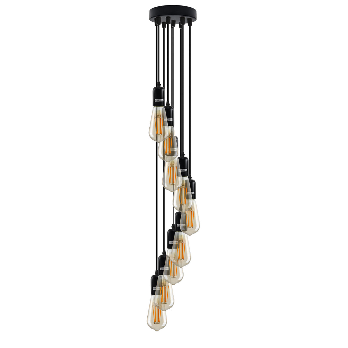 9-Light Cluster Pendant – 5 Metal Finishes, 12 cm Rose, E27 - Matt Black, No Shade, 9 x ST64 Bulbs