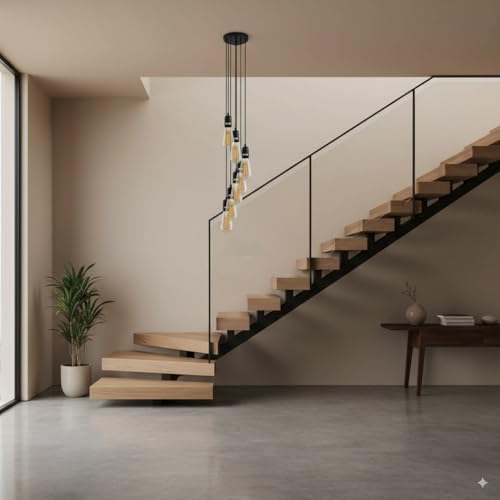 7-Light Cluster Pendant – 120 mm Rose, Adjustable Drops, E27 - Matt Black, No Shade, Without Bulb