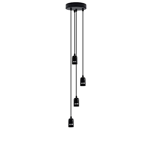 4-Light Cluster Pendant – Rose Gold, Green Brass or Matt Black, E27 - Matt Black, No Shade, Without Bulb