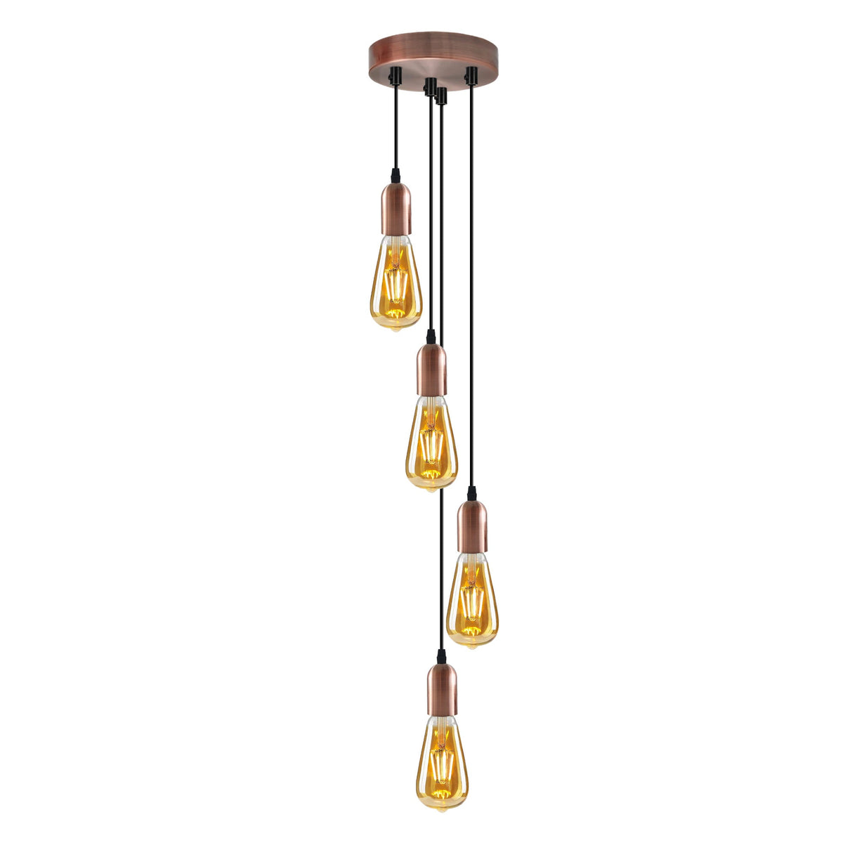 4-Light Cluster Pendant – Rose Gold, Green Brass or Matt Black, E27 - Rose Gold, No Shade, 4 x ST64 Bulbs