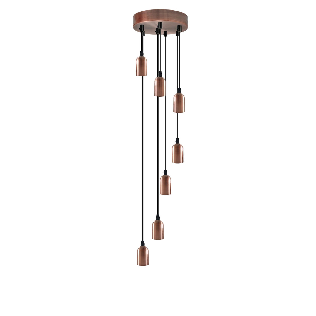 7-Light Cluster Pendant – 120 mm Rose, Adjustable Drops, E27 - Rose Gold, No Shade, Without Bulb