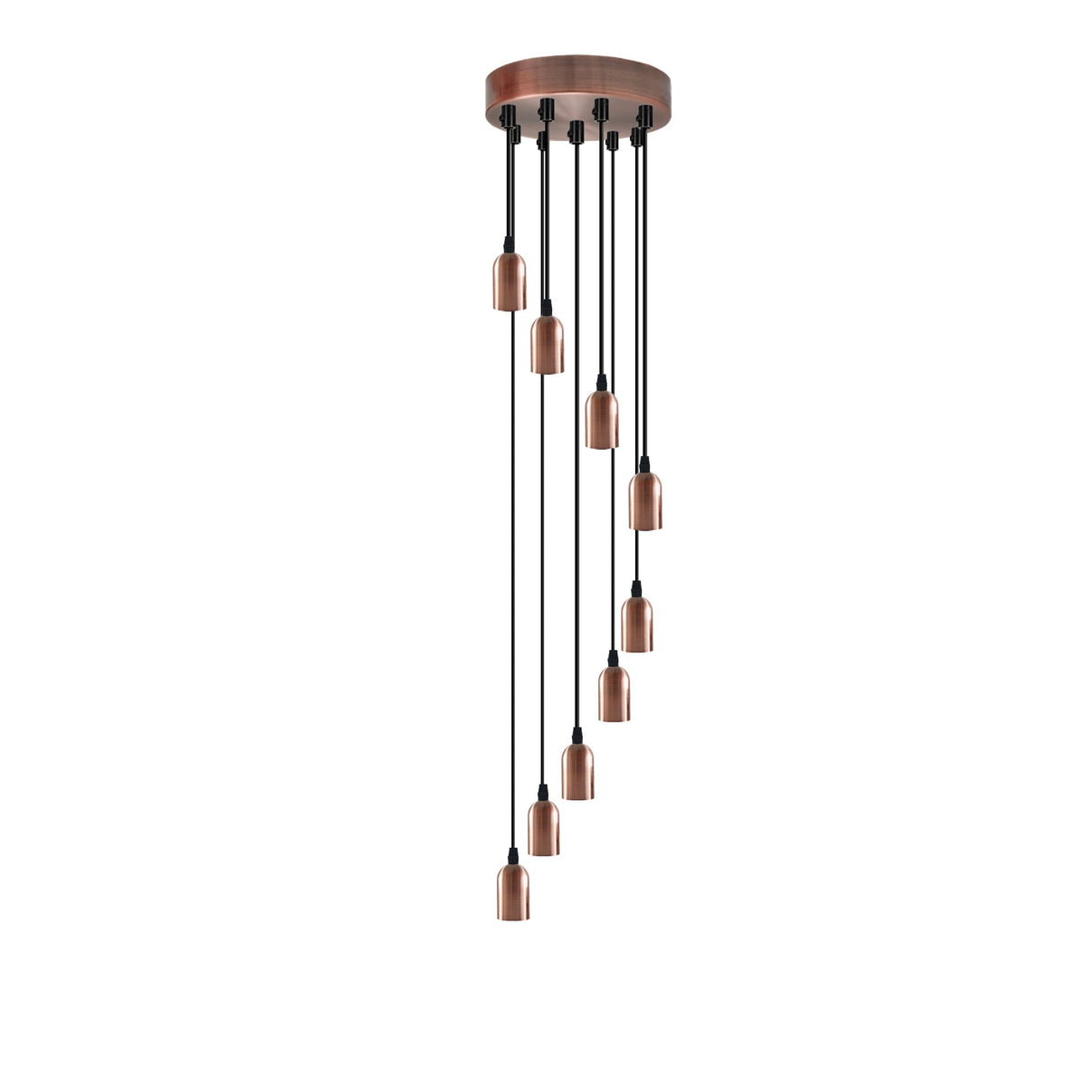 9-Light Cluster Pendant – 5 Metal Finishes, 12 cm Rose, E27 - Rose Gold, No Shade, Without Bulb