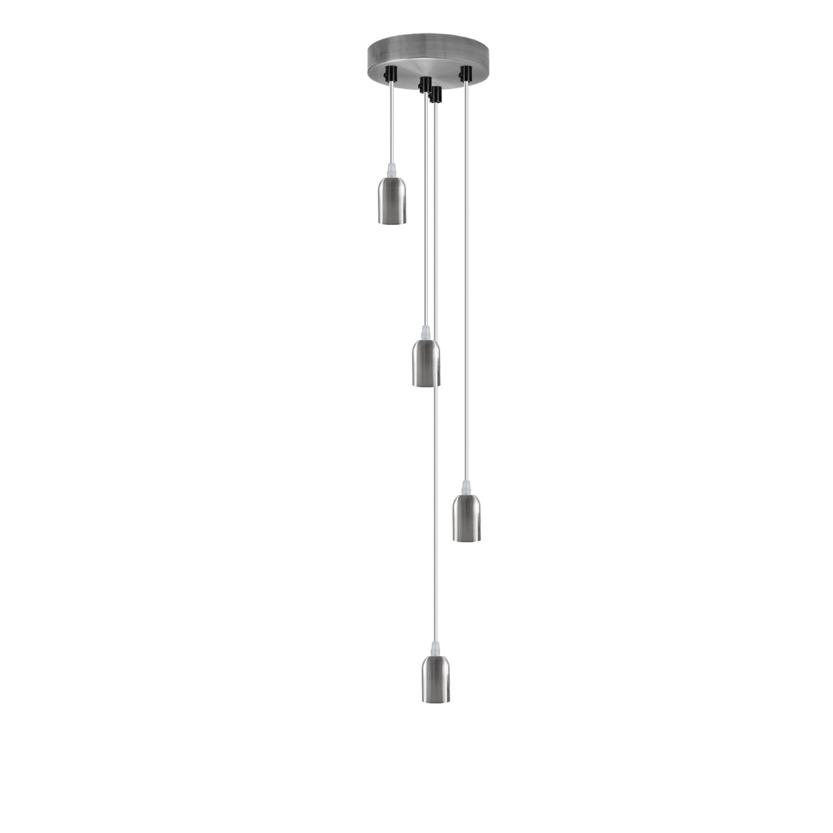 4 Light Cluster Pendant – Chrome or Satin Nickel, E27, Staggered - Satin Nickel, No Shade, Without Bulb
