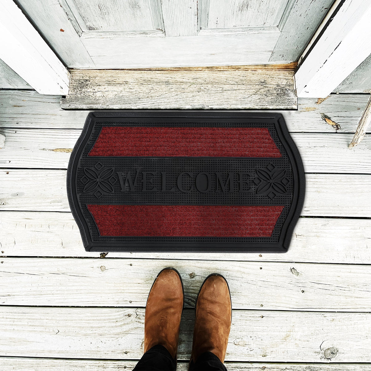 Black and Red Rubber Welcome Mat – 45 x 75 cm, Non-Slip, Indoor & Outdoor - photo 3