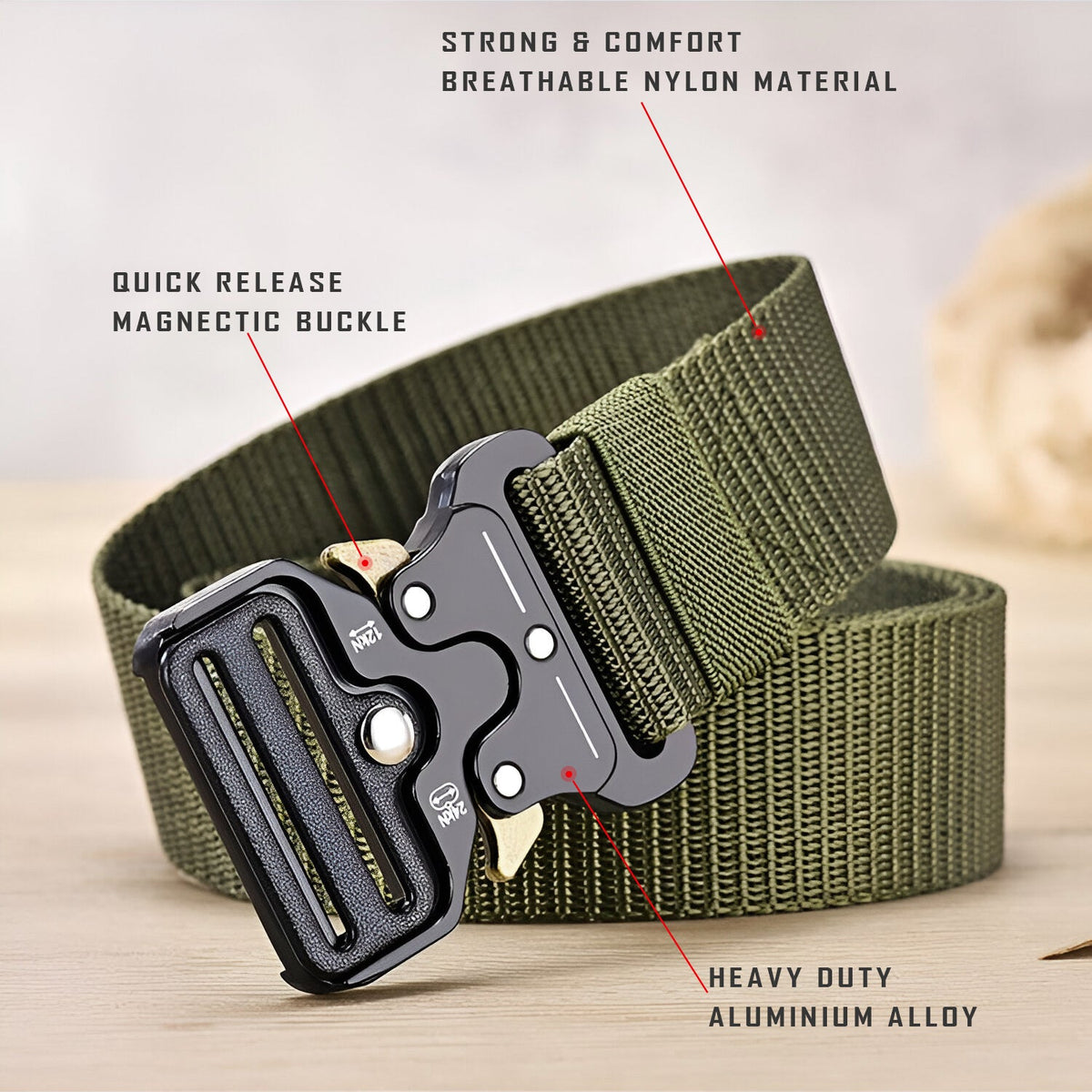 Tactical Nylon Belt with Quick-Release Buckle – Army Green, Grey or Navy, 125 cm - photo 3