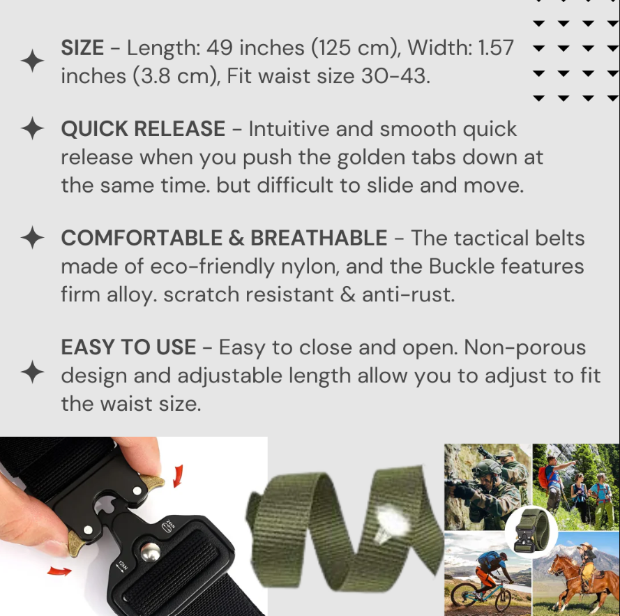Tactical Nylon Belt with Quick-Release Buckle – Army Green, Grey or Navy, 125 cm - photo 4