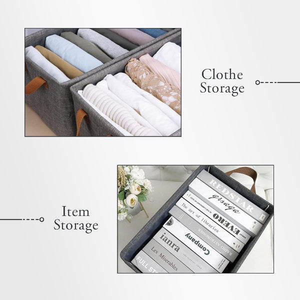 Foldable Fabric Storage Boxes, Pack of 2 – Grey, Handles, 46 x 28 x 20 cm - photo 4