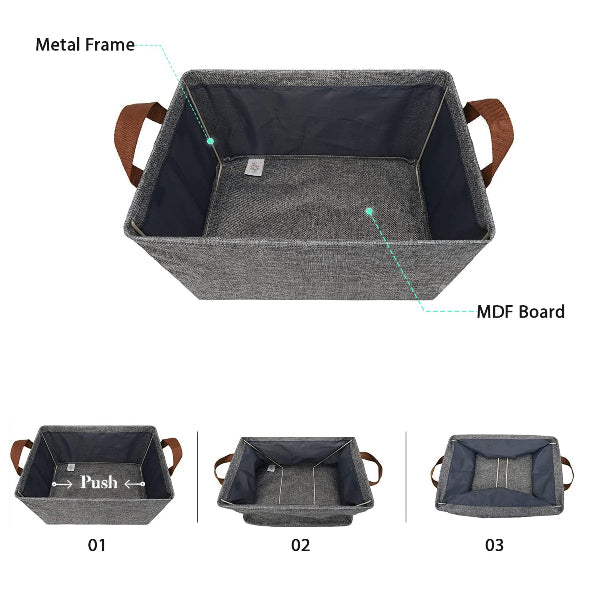 Foldable Fabric Storage Boxes, Pack of 2 – Grey, Handles, 46 x 28 x 20 cm - photo 6