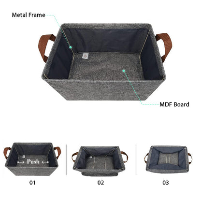 Foldable Fabric Storage Boxes, Pack of 2 – Grey, Handles, 46 x 28 x 20 cm - photo 6