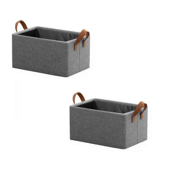 Foldable Fabric Storage Boxes, Pack of 2 – Grey, Handles, 46 x 28 x 20 cm - 2 Boxes
