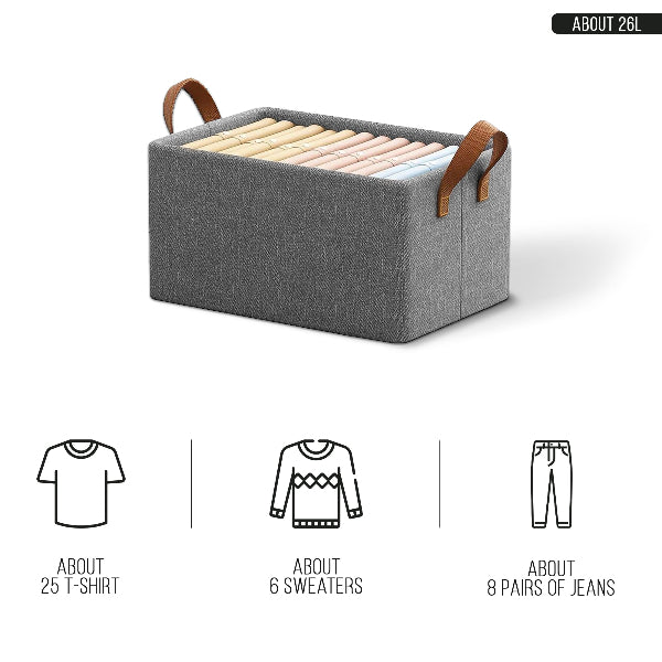Foldable Fabric Storage Boxes, Pack of 2 – Grey, Handles, 46 x 28 x 20 cm - photo 2