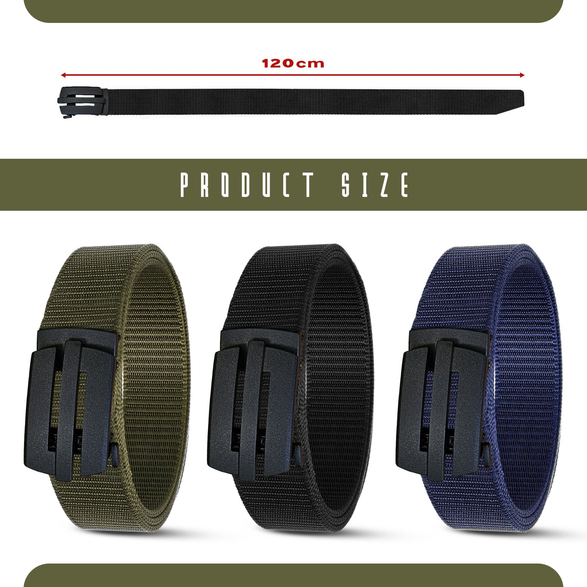 Nylon Webbing Belt with Plastic Slide Buckle – Army Green, Black or Navy, 120 cm - photo 5